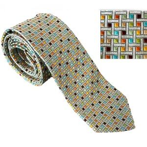 Kolte Italy 100% Silk Textured Neck Tie Weave Pattern Colorful Squares